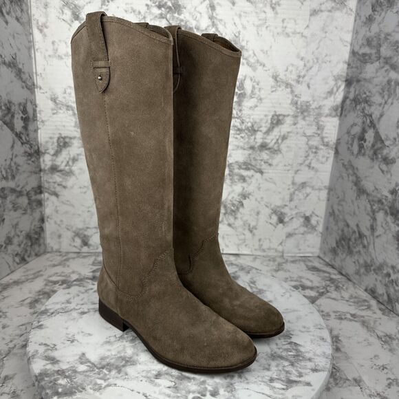 Frye & Co Tania Tall Riding Boot Size 6.5 Taupe Brown Suede Pull On Knee High - Picture 1 of 9